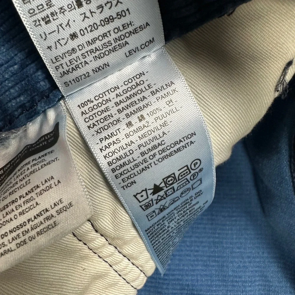 Levis Premium 568 Loose Straight Corduroy Pants Mens 31x34 Indigo Blue NEW